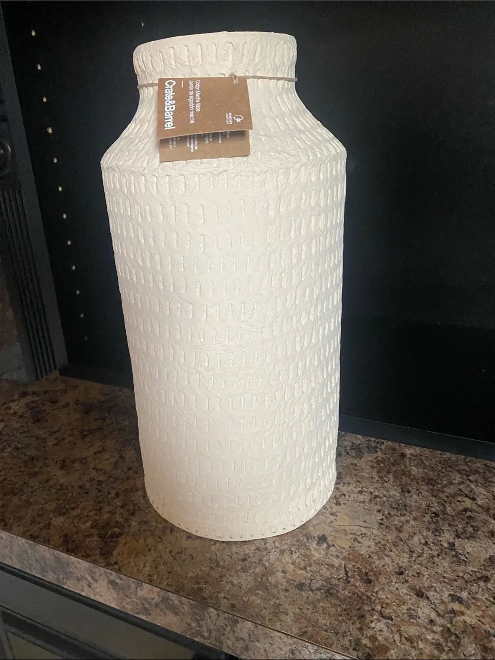 Crate and barrel Cream Textured Ceramic Vase - Tall Decorative Accent
